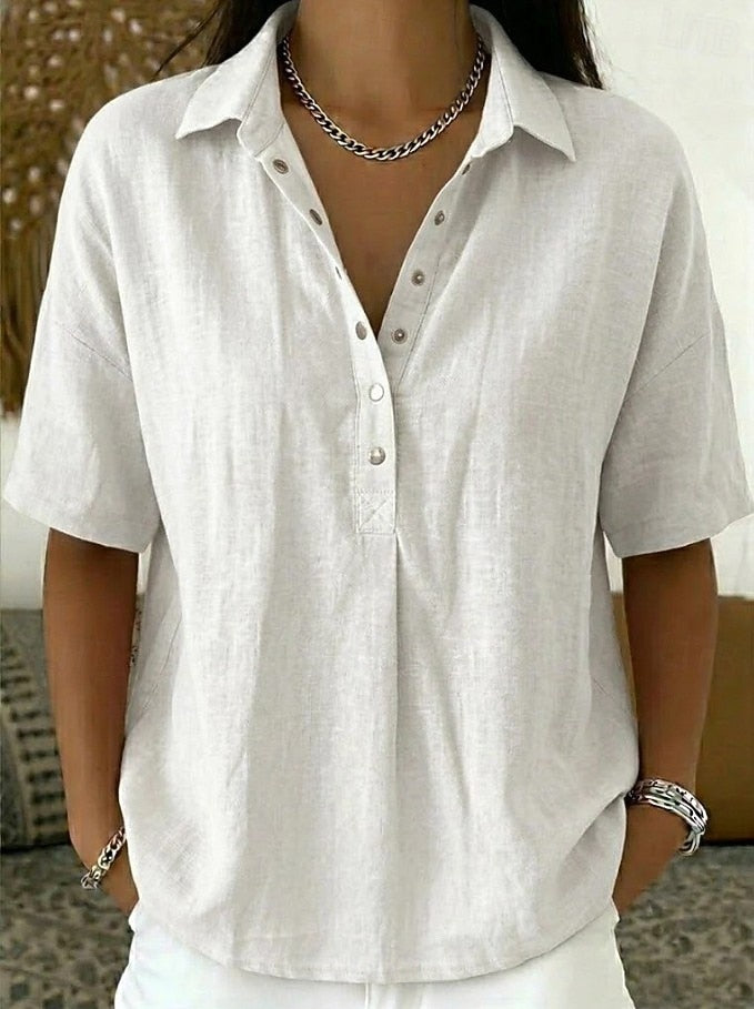 Women's Linen-Look Shirt with Snap Buttons