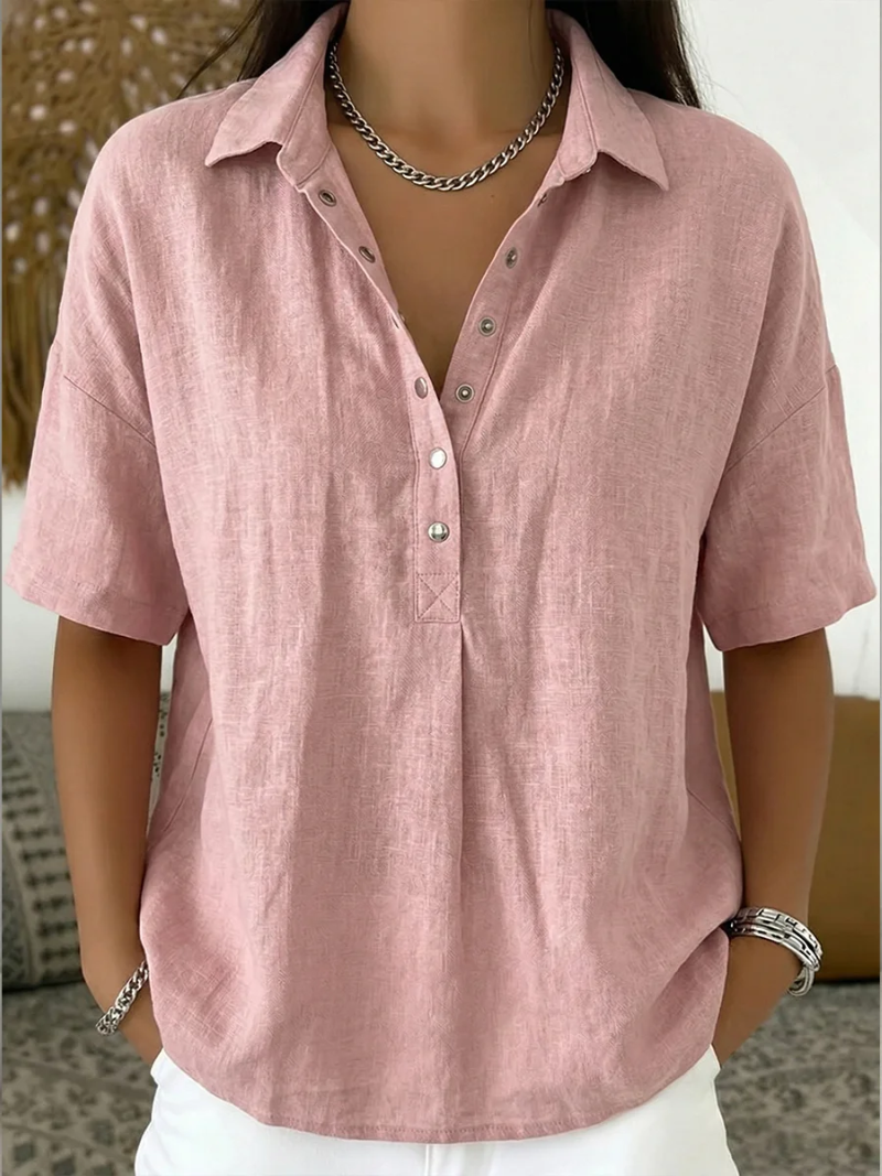 Women's Linen-Look Shirt with Snap Buttons