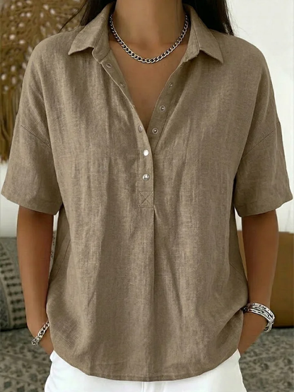 Women's Linen-Look Shirt with Snap Buttons