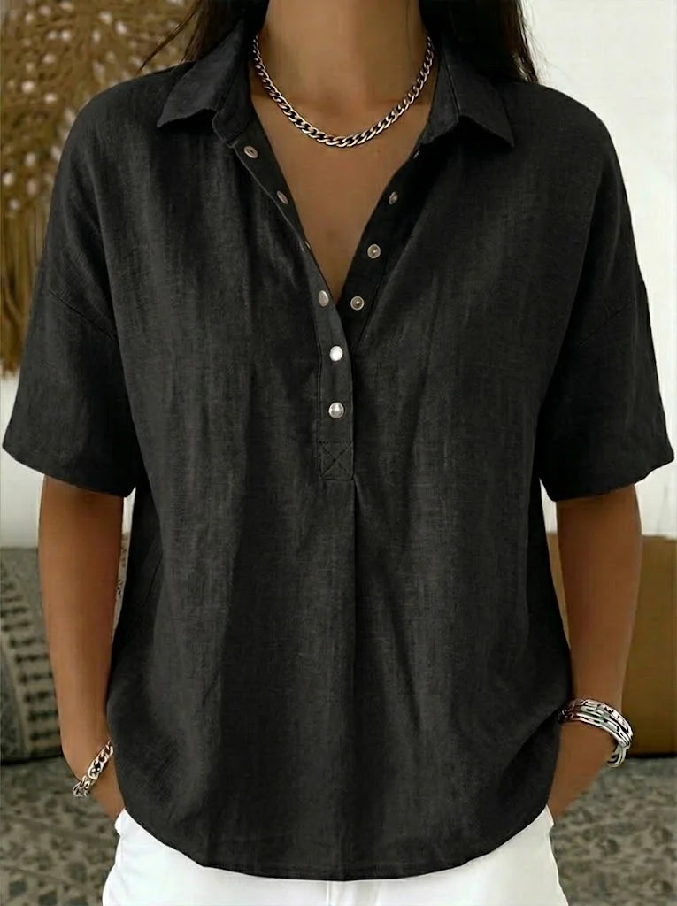 Women's Linen-Look Shirt with Snap Buttons