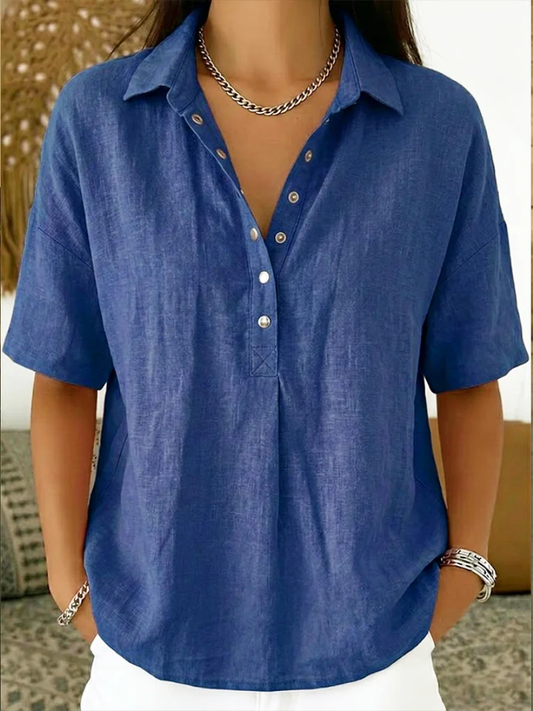 Women's Linen-Look Shirt with Snap Buttons