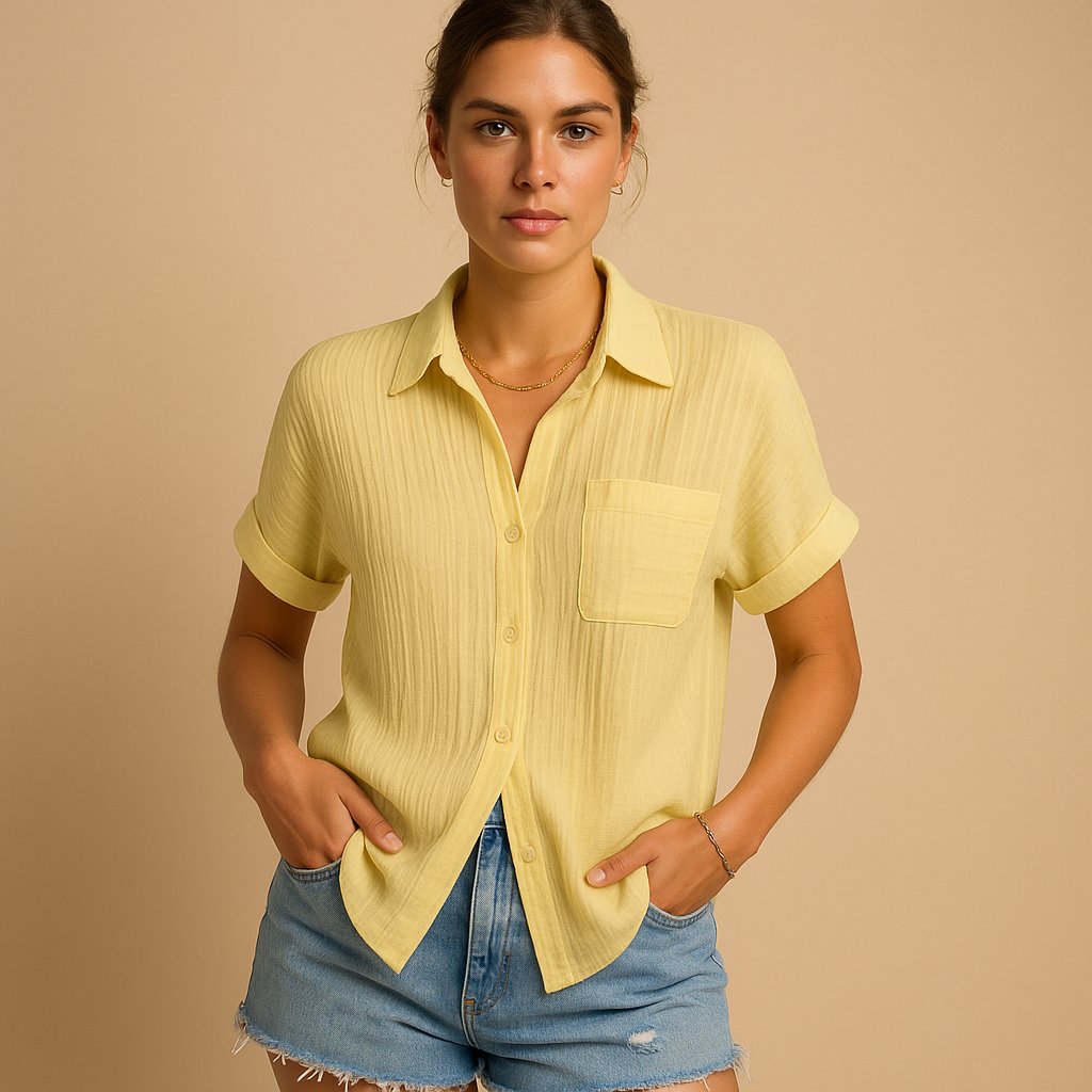 Women's Short-Sleeve Linen-Look Pocket Shirt