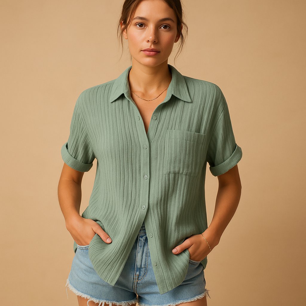 Women's Short-Sleeve Linen-Look Pocket Shirt
