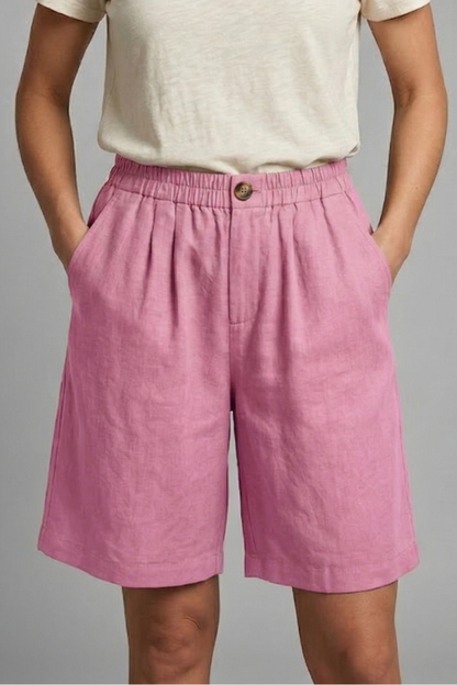 Women's Linen-Look Wide-Leg Shorts with Button Waist