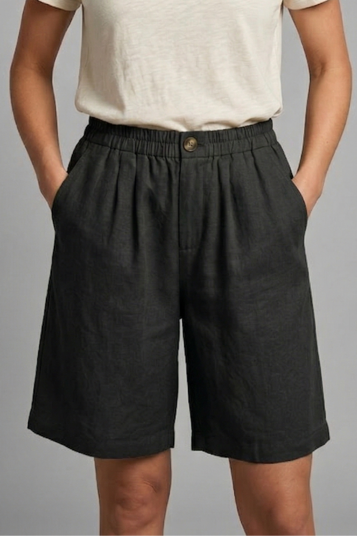 Women's Linen-Look Wide-Leg Shorts with Button Waist