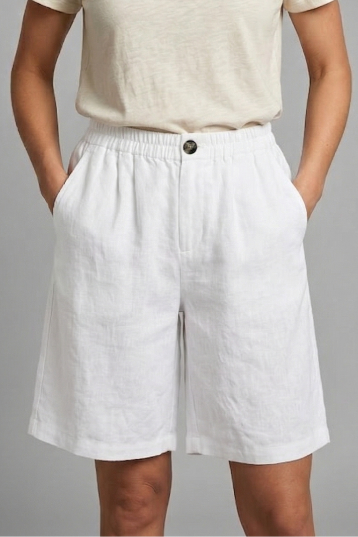 Women's Linen-Look Wide-Leg Shorts with Button Waist