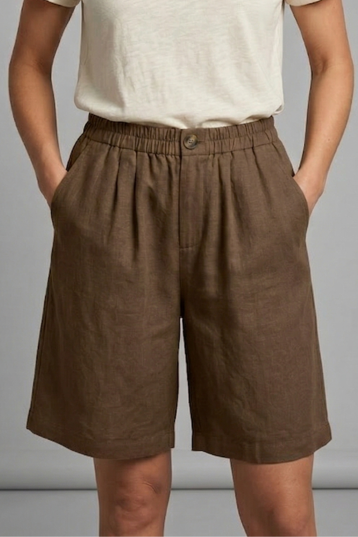 Women's Linen-Look Wide-Leg Shorts with Button Waist