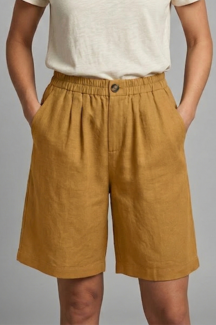 Women's Linen-Look Wide-Leg Shorts with Button Waist