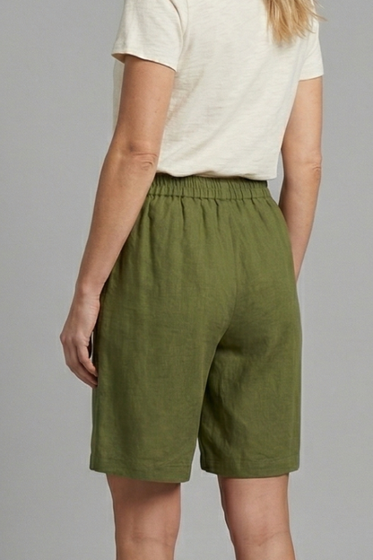 Women's Linen-Look Wide-Leg Shorts with Button Waist