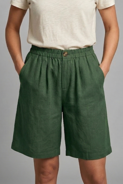 Women's Linen-Look Wide-Leg Shorts with Button Waist