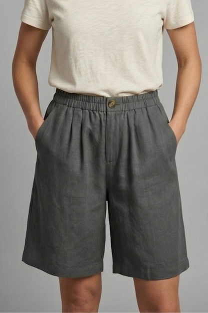 Women's Linen-Look Wide-Leg Shorts with Button Waist