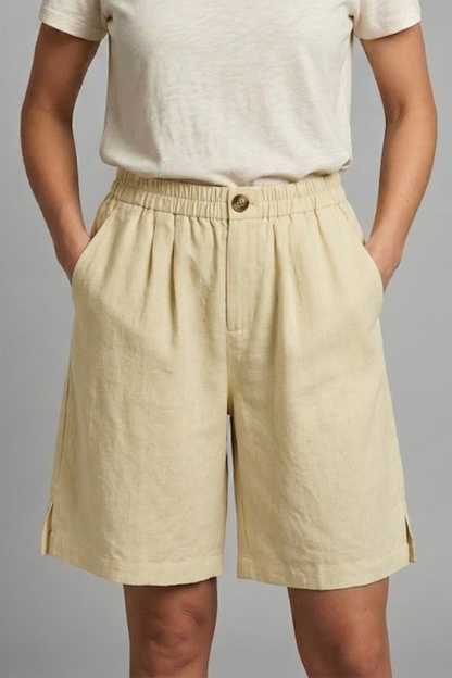 Women's Linen-Look Wide-Leg Shorts with Button Waist