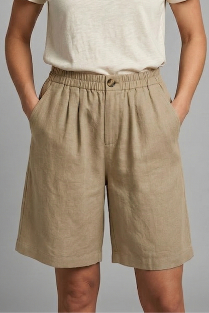 Women's Linen-Look Wide-Leg Shorts with Button Waist