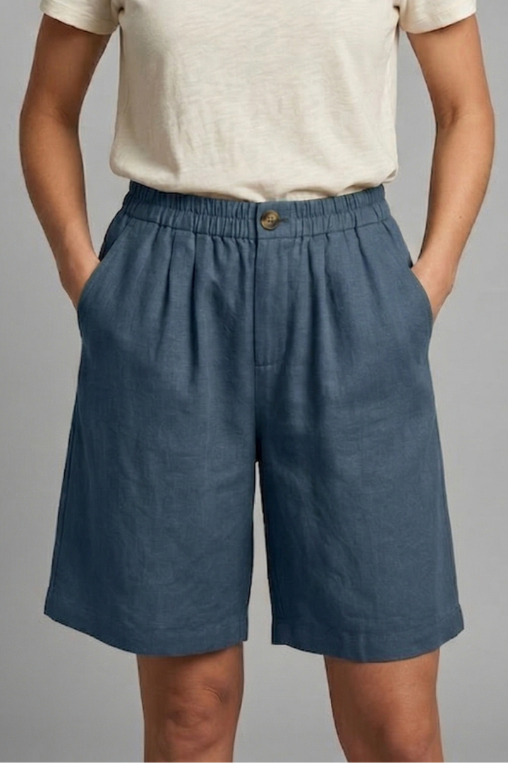 Women's Linen-Look Wide-Leg Shorts with Button Waist