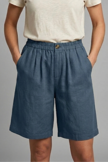 Women's Linen-Look Wide-Leg Shorts with Button Waist