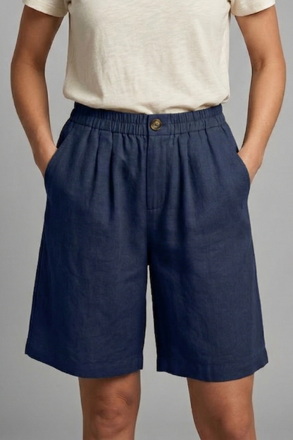 Women's Linen-Look Wide-Leg Shorts with Button Waist