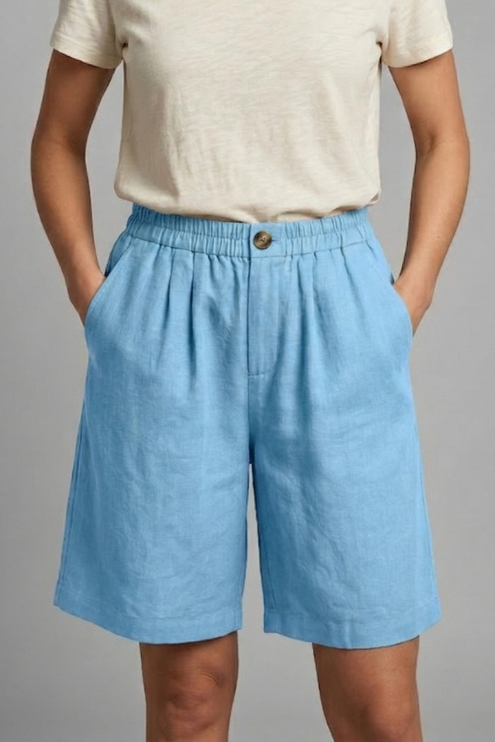 Women's Linen-Look Wide-Leg Shorts with Button Waist