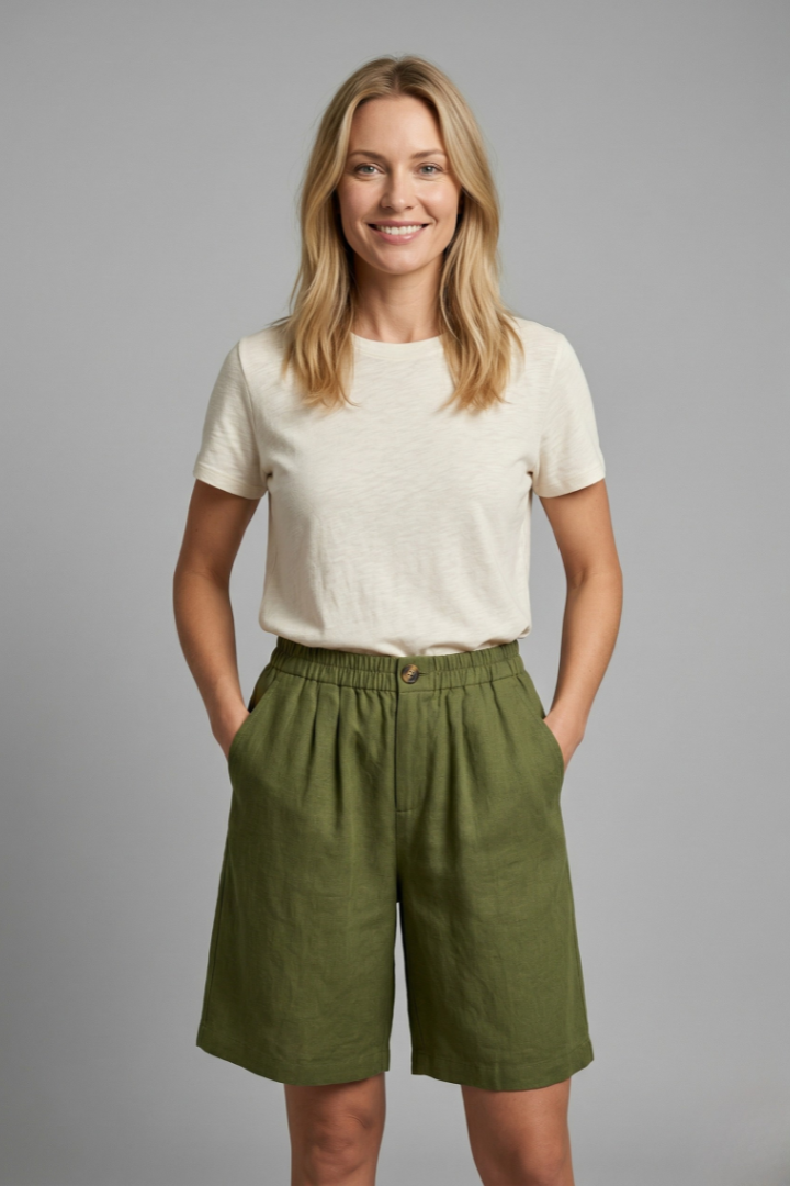Women's Linen-Look Wide-Leg Shorts with Button Waist