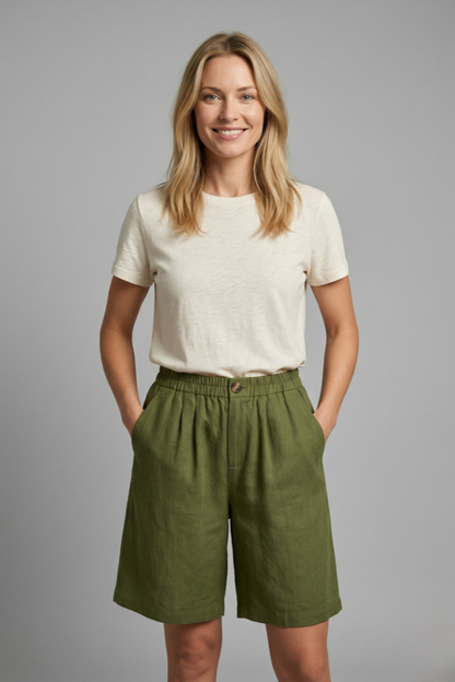 Women's Linen-Look Wide-Leg Shorts with Button Waist