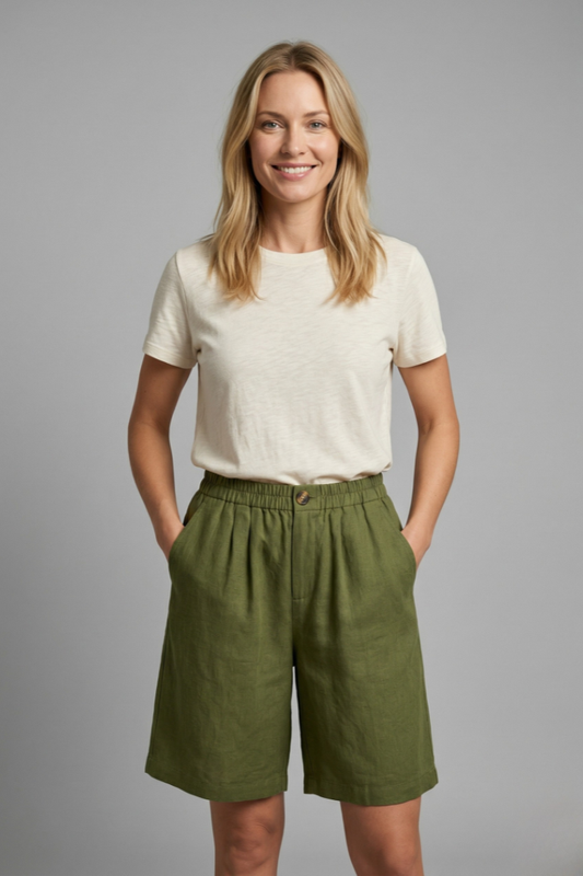 Women's Linen-Look Wide-Leg Shorts with Button Waist