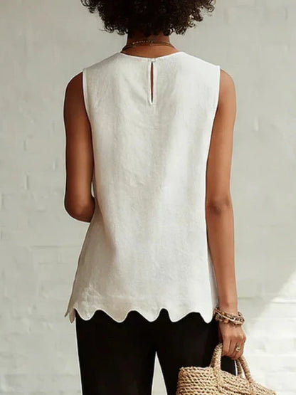 Women's Sleeveless Scallop-Hem Linen-Look Top