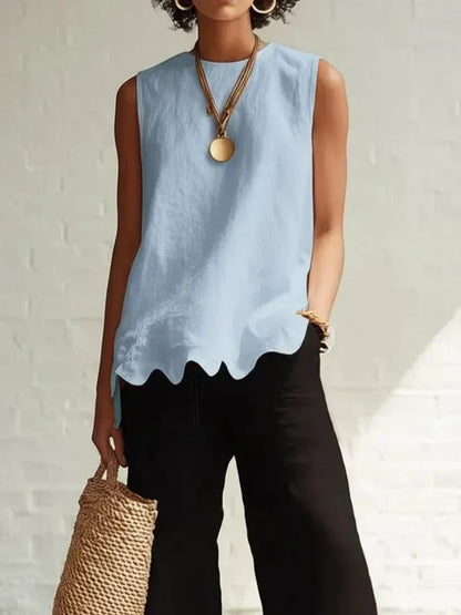 Women's Sleeveless Scallop-Hem Linen-Look Top