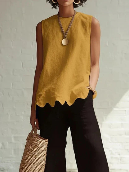 Women's Sleeveless Scallop-Hem Linen-Look Top