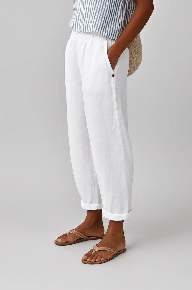 Women's Linen-Look Tapered Trousers with Cuffed Hem