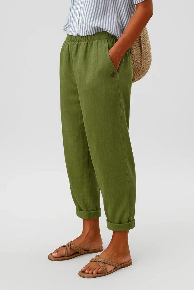 Women's Linen-Look Tapered Trousers with Cuffed Hem