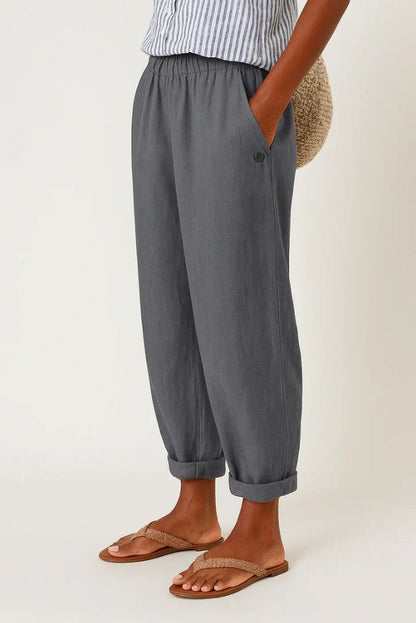 Women's Linen-Look Tapered Trousers with Cuffed Hem