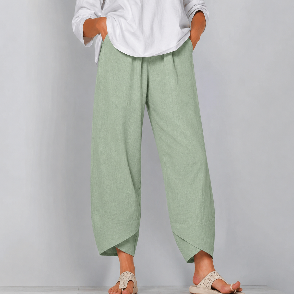 Women's Linen-Look Wide-Leg Trousers with Asymmetric Hem