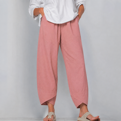 Women's Linen-Look Wide-Leg Trousers with Asymmetric Hem
