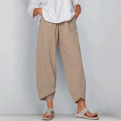 Women's Linen-Look Wide-Leg Trousers with Asymmetric Hem