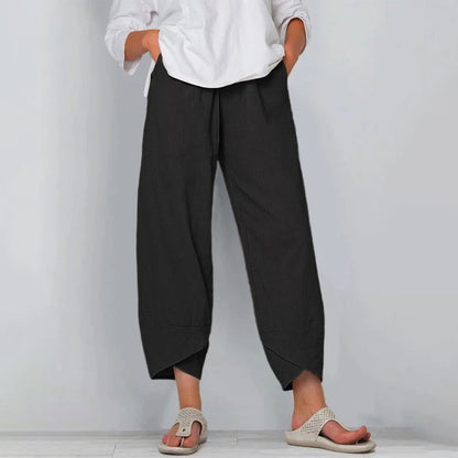 Women's Linen-Look Wide-Leg Trousers with Asymmetric Hem