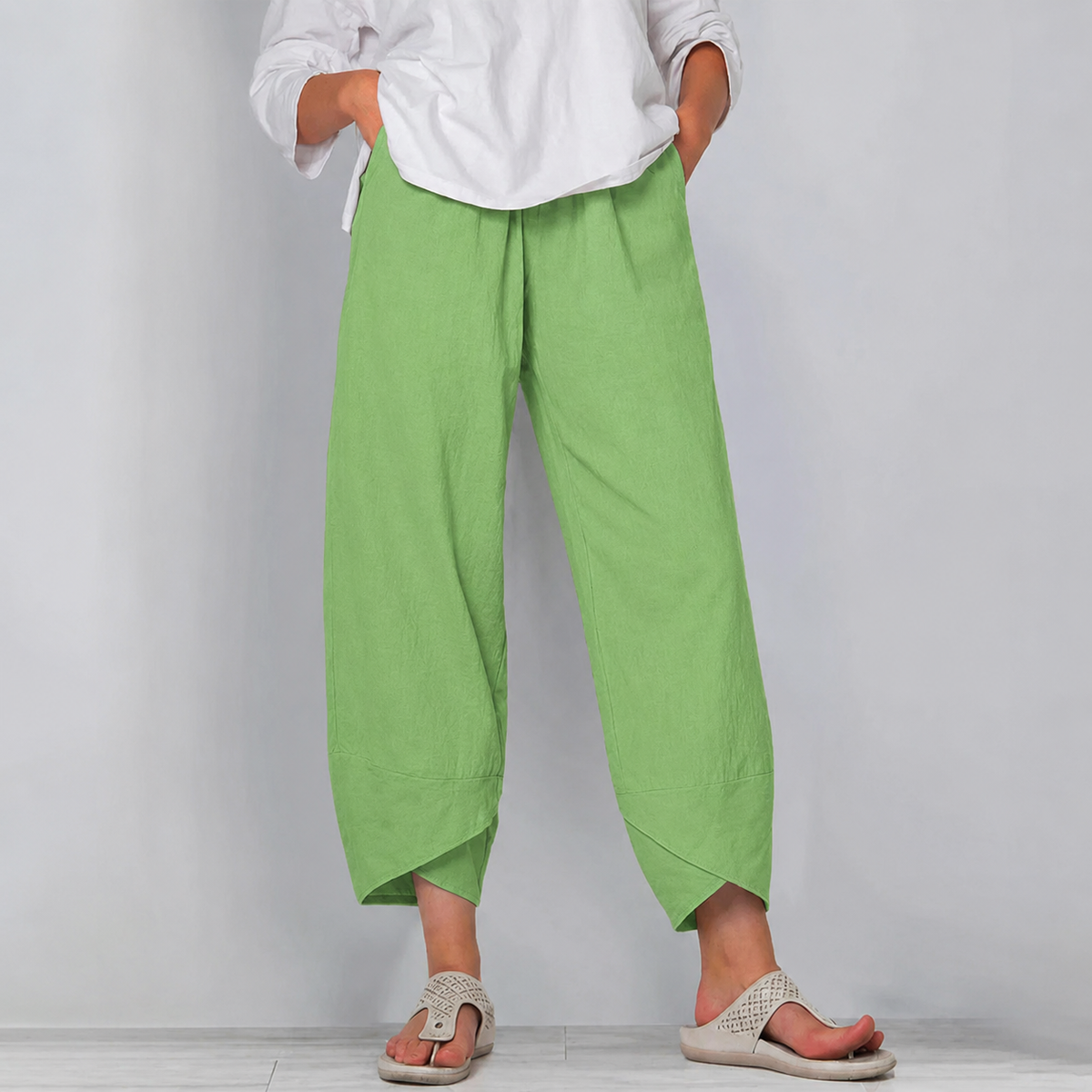 Women's Linen-Look Wide-Leg Trousers with Asymmetric Hem