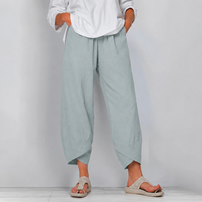 Women's Linen-Look Wide-Leg Trousers with Asymmetric Hem