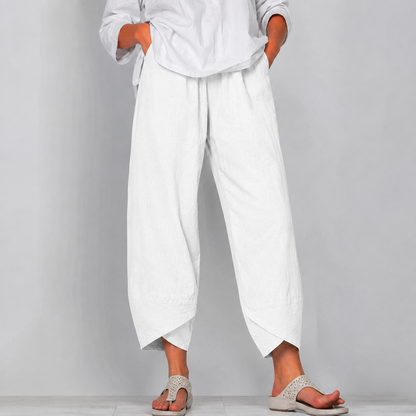 Women's Linen-Look Wide-Leg Trousers with Asymmetric Hem