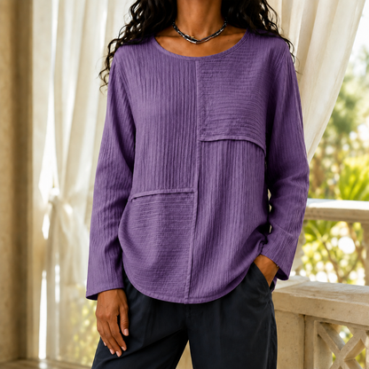 Women's Mixed-Texture Long-Sleeve Top