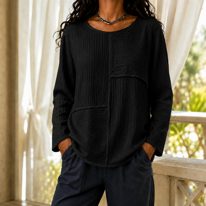 Women's Mixed-Texture Long-Sleeve Top