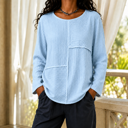 Women's Mixed-Texture Long-Sleeve Top