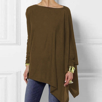Women's Asymmetric Draped-Hem Long-Sleeve Top