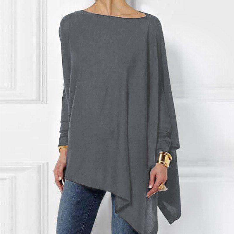 Women's Asymmetric Draped-Hem Long-Sleeve Top