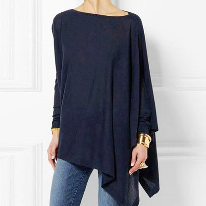 Women's Asymmetric Draped-Hem Long-Sleeve Top