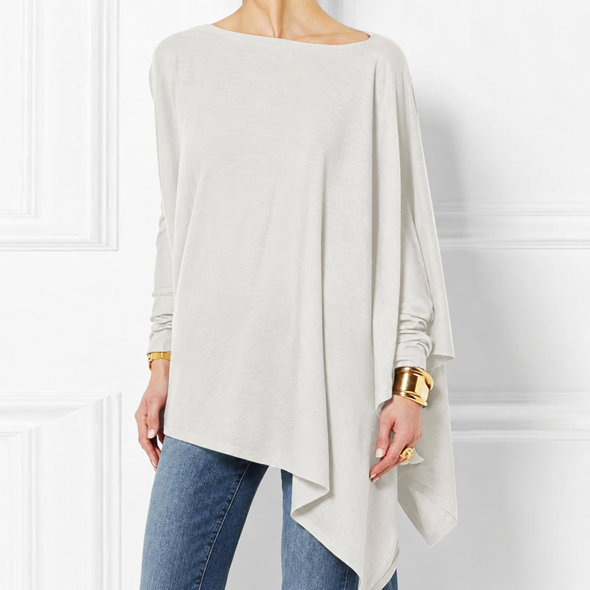 Women's Asymmetric Draped-Hem Long-Sleeve Top