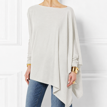 Women's Asymmetric Draped-Hem Long-Sleeve Top