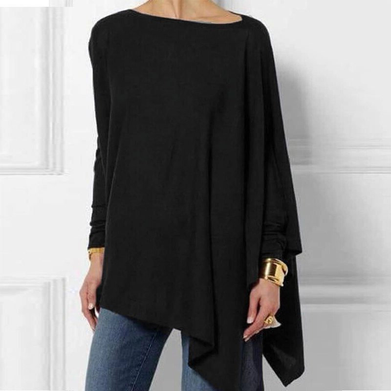 Women's Asymmetric Draped-Hem Long-Sleeve Top