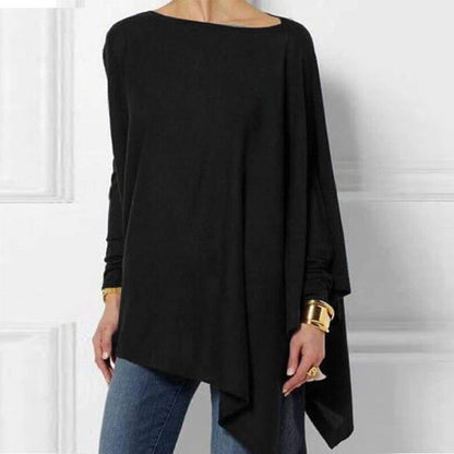 Women's Asymmetric Draped-Hem Long-Sleeve Top