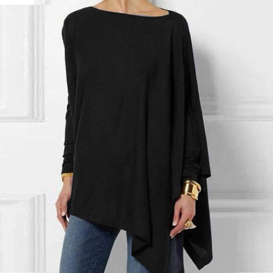 Women's Asymmetric Draped-Hem Long-Sleeve Top