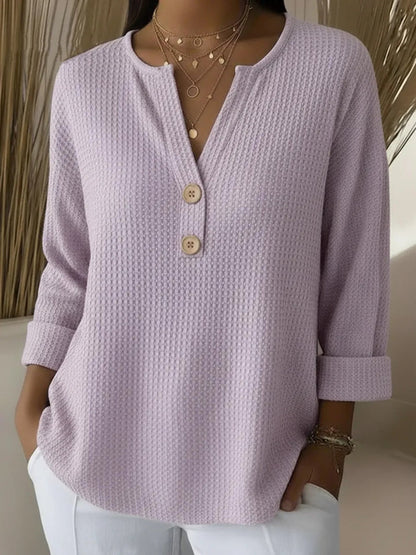 Women's Waffle-Knit Henley Top with 3/4 Sleeves