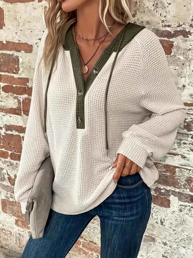 Women's Waffle-Knit Hoodie with Contrast Hood